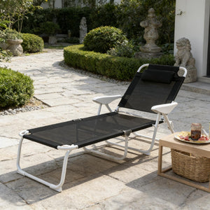 English Elm Outdoor Folding Chaise Lounge with Mesh Fabric Steel Frame and Adjustable Backrest T3971P445626