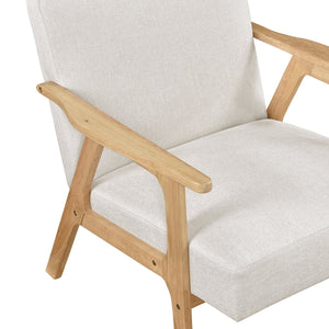English Elm Modern Mid-Century Accent Chair Walnut Frame with Textured Linen Upholstery and Cushioned Seat Comfortfulness Beige,Natural 26.5 L x 23.5 W x 10 H B011P308034