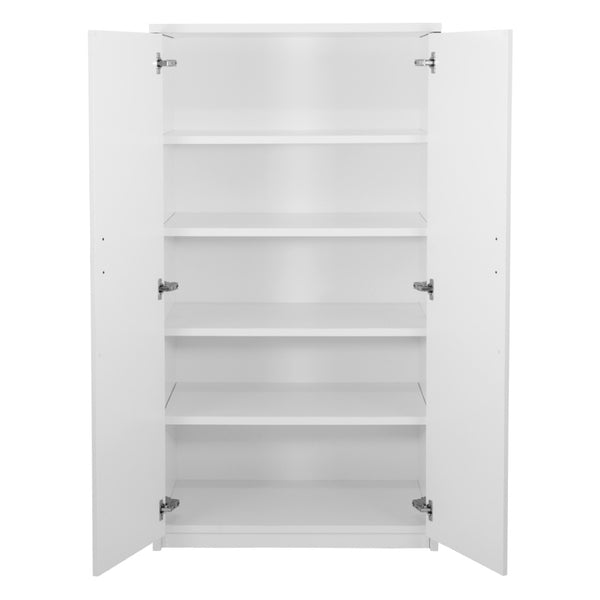 OSP Home Furnishings 65' 65 Inch Tall Two Door Storage Cabinet with Five Adjustable Shelves for Garage or Office White NAP-156-WHT