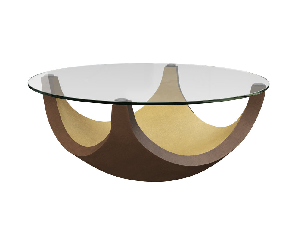 Sunpan Burnell Coffee Table - Sculptural Elegance with Mixed Metals & Clear Glass Top, Handcrafted in India