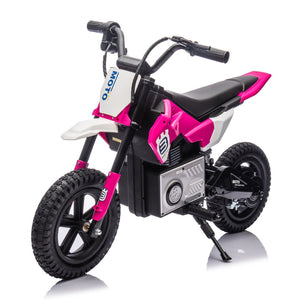 English Elm 24v Kids Electric Motocross Motorcycle 200w Hub Motor Suspension Led Bluetooth Audio Pink W1578P225049