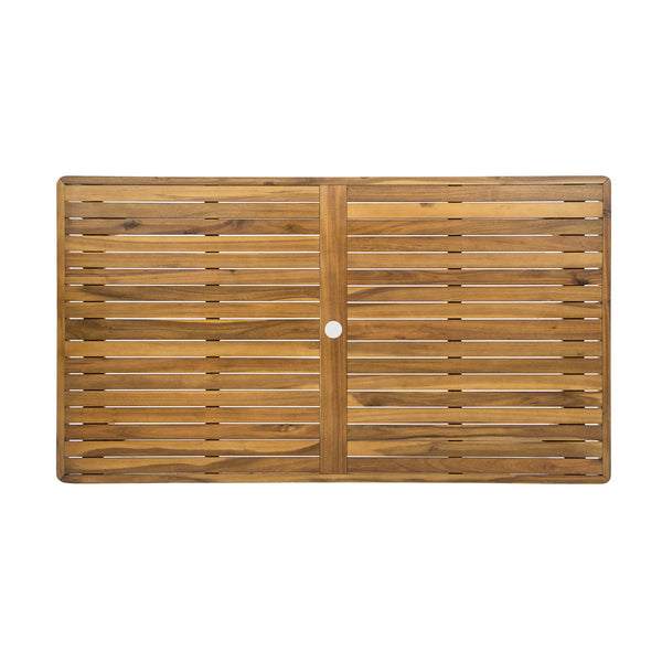 English Elm Christopher Knight Home® - Janiyah Teak Outdoor Dining Table - Solid Acacia Wood, Slatted Top, Umbrella Hole, Durable Design N775P211092T