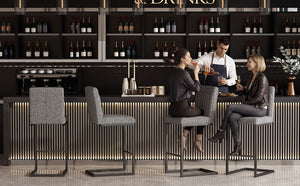 English Elm Faux Leather Counter Stools Set of Two Ergonomic Curved Back Metal Frame Kitchen Seating Dark Gray W5096P400650