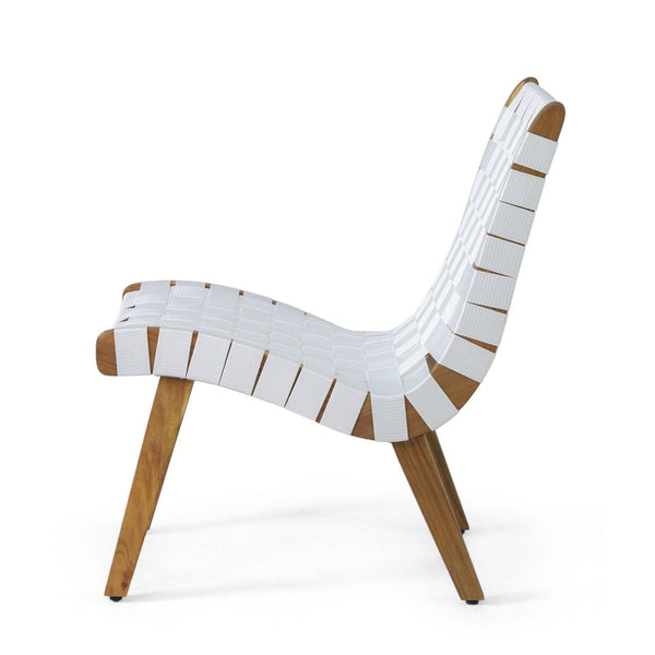 English Elm Outdoor Acacia Hardwood 3 Piece Patio Set with Woven Rope Strap Lounge Chairs 70913.00WHI