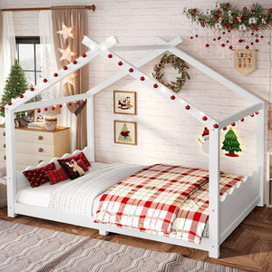 English Elm Twin House Frame Floor Bed Solid Pine Kids Room Montessori Low Profile Play Nook W1580P387839