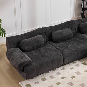 English Elm Modular Chenille Deep Seat Sectional Sofa with Bamboo Frame for Living Room Lounge Black W1829S00071