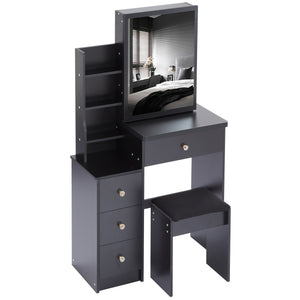 English Elm 29.2" Elegant Space-Saving Vanity Table Set With Stool & Sliding Mirror For Small Bedrooms & Apartments W936P202291