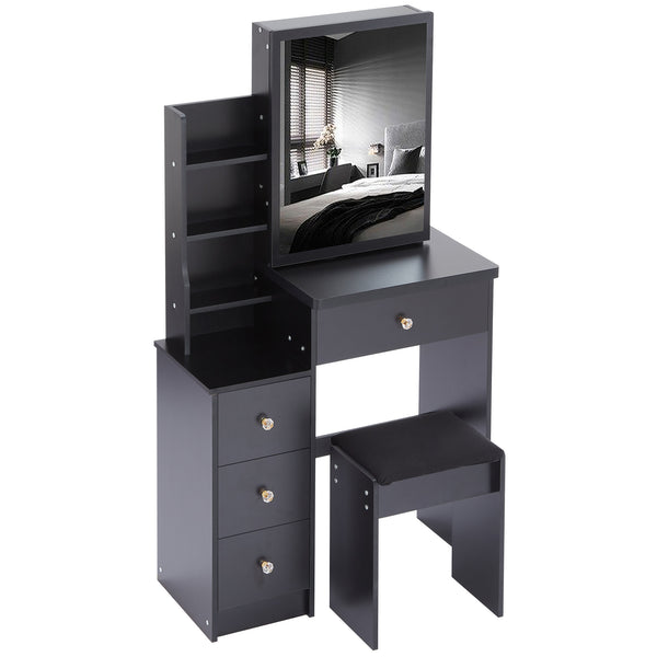 English Elm 29.2" Elegant Space-Saving Vanity Table Set With Stool & Sliding Mirror For Small Bedrooms & Apartments W936P202291