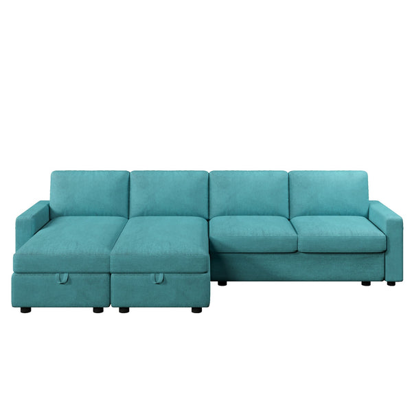 English Elm 103.9" Sectional Sofa with Hidden Storage Chaise, Reconfigurable U-Shape, 4 USB Ports, Durable Twill Upholstery Teal N719S001950T