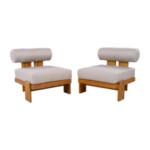 English Elm Patio Acacia Wood Club Chairs Set of 2 with Round Cushions for Outdoor Seating N776P387846D