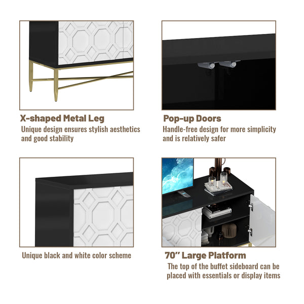 English Elm Modern Black+White Scottie Dogs 4-Door TV Stand Cabinet with Drawers, MDF, Metal Legs, 50lb Top Capacity T3609P347452