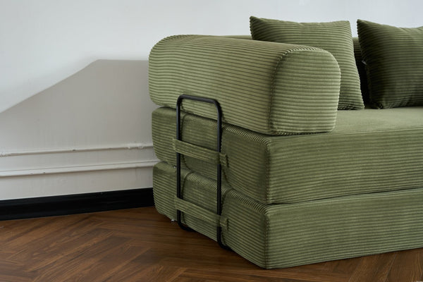 English Elm 59'' Corduroy Convertible Floor Sofa Sleeper with Bolster Pillow for Small Spaces Green W3434P406617