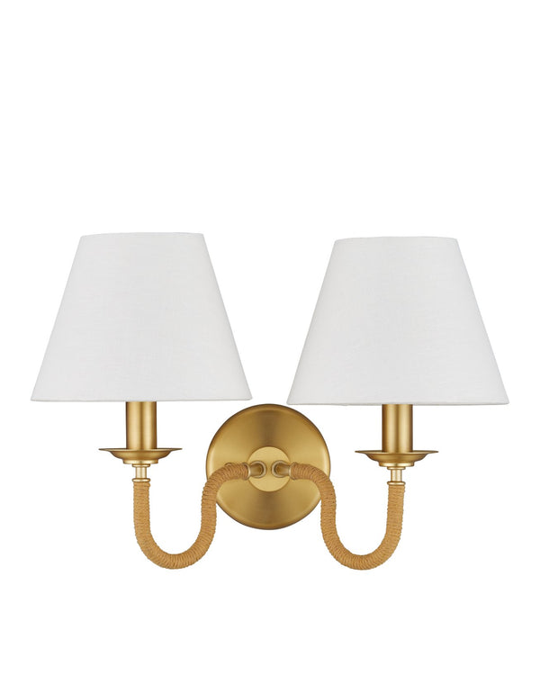 Currey & Company Adala Brass Wall Sconce - Elegant Traditional Design With Natural Rope Accents & Soft Linen Shades Gold Rope ,Metal 5000-0274-currey-company