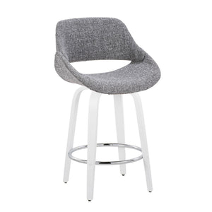 English Elm Fixed-height Swivel Counterstools Grey Upholstered Seats White Legs Chrome Footrest Set B202S01823