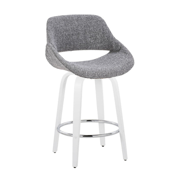 English Elm Fixed-height Swivel Counterstools Grey Upholstered Seats White Legs Chrome Footrest Set B202S01823