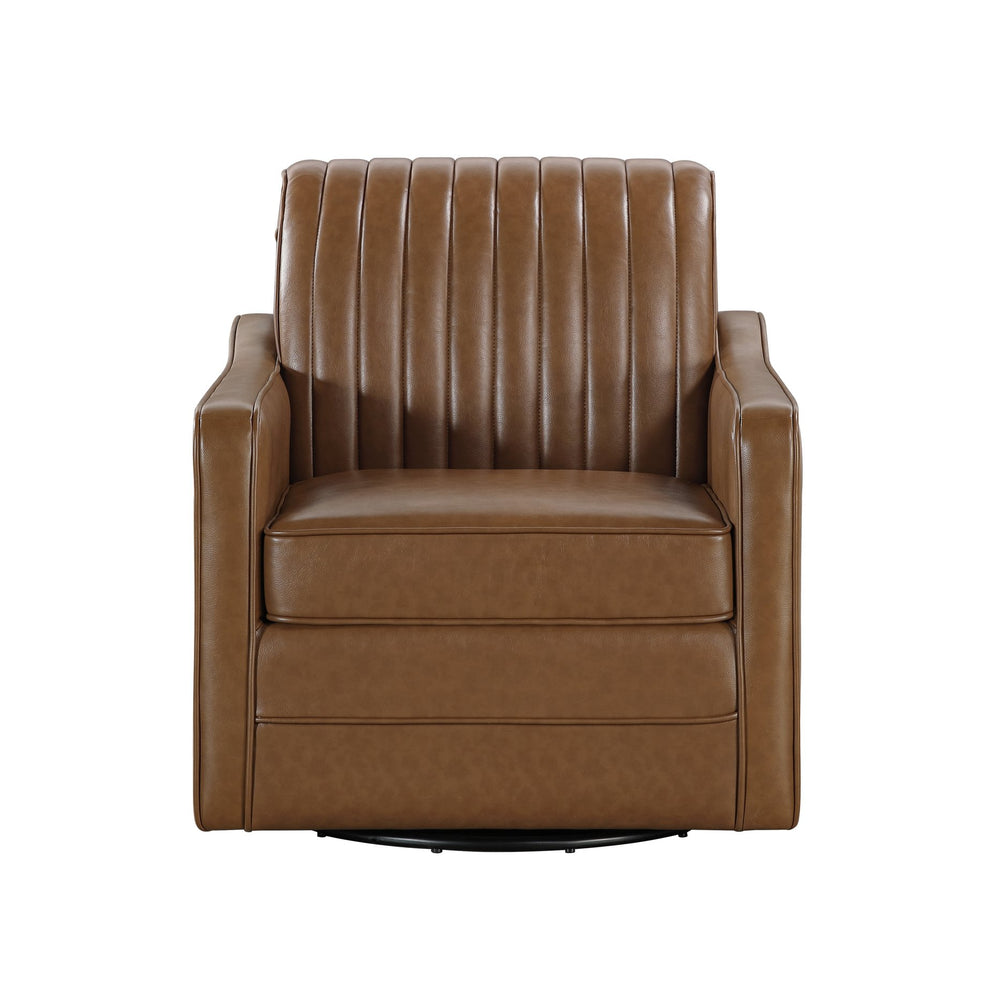 English Elm Luxurious November Channel Back Swivel Chair in Brown Breathable Faux Leather, 360° Rotating Comfort B011P256606