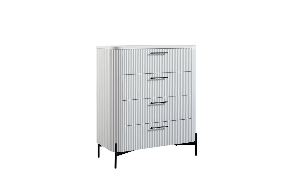 English Elm 4 Reeded Front Drawer Chest with Metal Base, Felt Top & Cedar Lined Bottom for Organized Storage White 43 L x 21.25 W x 45.25 H B2699P270989