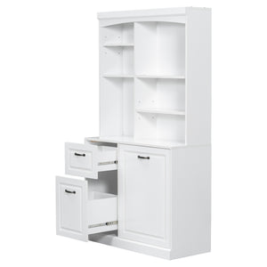 English Elm Bathroom Tall Storage Cabinet with Tilt-Out Hamper, 70.9" Linen Tower, 2 Drawers, Adjustable Shelves, White Finish N725P278420K