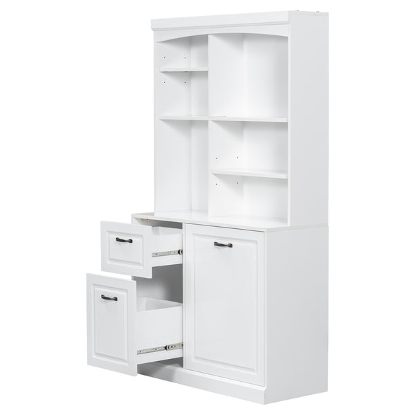 English Elm Bathroom Tall Storage Cabinet with Tilt-Out Hamper, 70.9" Linen Tower, 2 Drawers, Adjustable Shelves, White Finish N725P278420K