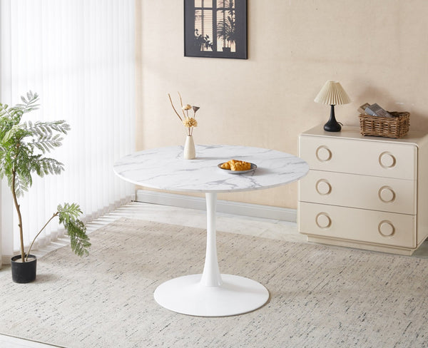 English Elm 1+4 Five Piece Counter Height Pub Set Round Marble Mdf Top Metal Base Kitchen W234S00140