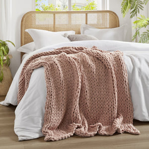JLA Home Madison Park - Hand Made double-knit throw blanket — ultra-soft, OEKO-TEX certified, durable modern boho accent for home comfort Blush MP50-6137