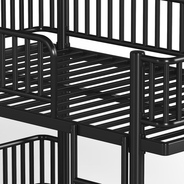 English Elm Twin Over Metal Bunk Bed with Led Lights Usb Ports Drawers and Sofa Conversion Black W5305S00070