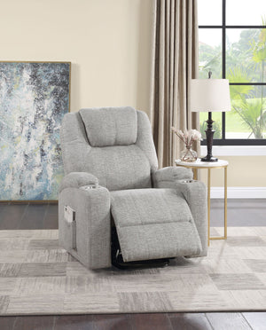 English Elm Light Gray Plush Chenille Recliner with Power Lift, Massage, Dual Cup Holders & Pocket Coil Comfort B2726P405681