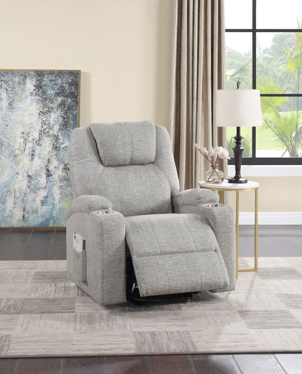 English Elm Light Gray Plush Chenille Recliner with Power Lift, Massage, Dual Cup Holders & Pocket Coil Comfort B2726P405681