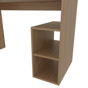 English Elm Sanders Compact Computer Desk with Melamine Finish, Open Side Shelves, Natural Oak, Space-Saving B128P263728