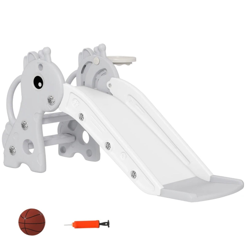 English Elm Toddler Giraffe Slide with Basketball Hoop Hdpe Freestanding Playroom Climber T3971P438564