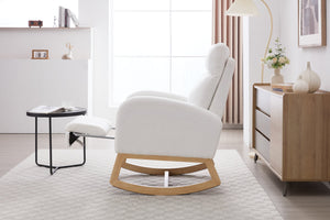 English Elm 015B-Teddy Rocking Chair with Plush Teddy Fabric, Ergonomic High Back, Adjustable Footstool, Pocket White W527P360693
