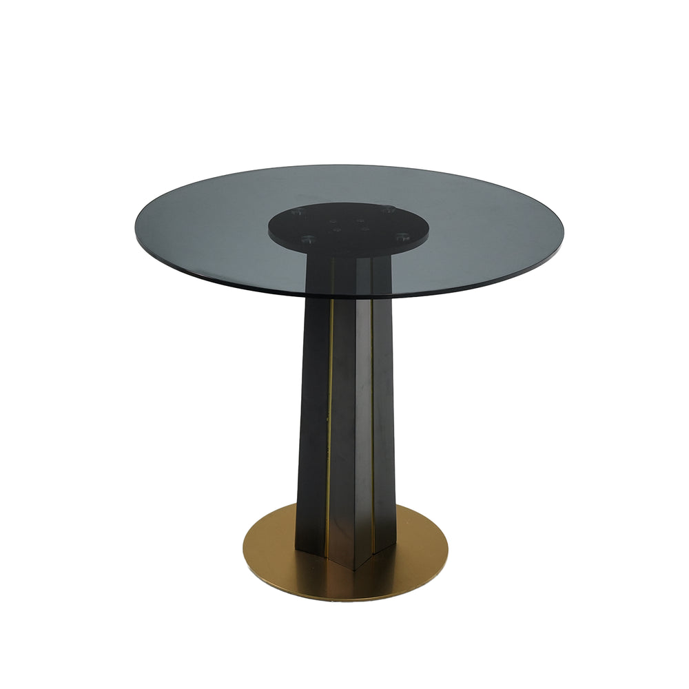 English Elm Modern Round Negotiation Table - 85Cm Tempered Glass Top With Black Legs & Gold Base For Elegance W1535S00592
