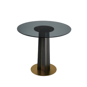 English Elm Modern Round Negotiation Table - 85Cm Tempered Glass Top With Black Legs & Gold Base For Elegance W1535S00592