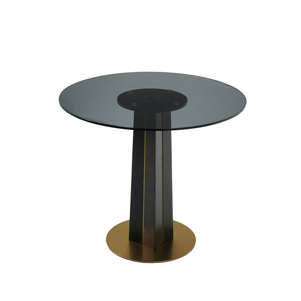 English Elm Modern Round Negotiation Table - 85Cm Tempered Glass Top With Black Legs & Gold Base For Elegance W1535S00592