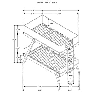 English Elm Hicks Van Courtland Blue Twin-Over-Twin Bunk Bed with Angular Frame, Ladder & Open Bottom for Sleepovers B062S01108