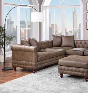 English Elm Dark Coffee Modular 4-Piece Leatherette Sectional Set With Reversible Loveseats & Tufted Ottoman B011S01327