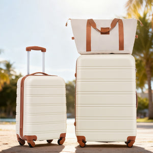 English Elm Hardshell Abs Spinner Luggage Set with Tsa Lock Expandable Travel Carry on Suitcase Brown+White PP309434AAK