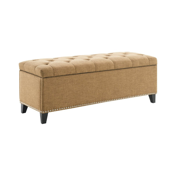English Elm 47.5" Linen Tufted Storage Bench with Nailhead Trim and Hydraulic Hinge for Entryway W2671P450822