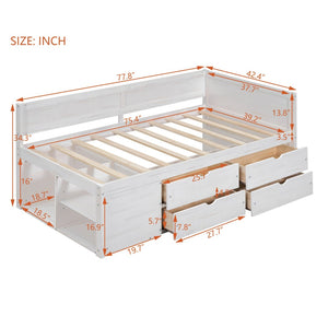 English Elm Twin Daybed with Two Pull Out Drawers and Open Shelves for Small Bedroom Storage White LP102022AAK