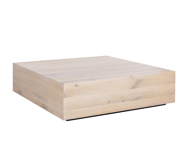 Sunpan Frezco Coffee Table - Modern Minimalist Design in Solid Oak with Whitewash Finish for Your Home Square - 59W x 59D x 16.5H