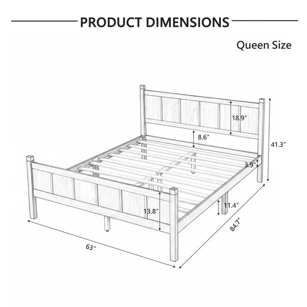 English Elm Queen Platform Bed Shaker Farmhouse Style with Vertical Slat Headboard and Wood Grain Finish Dark Walnut N733P422480P