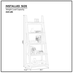 English Elm 5-Tier Ladder Shelf with Rubber Wood Frame and MDF Boards, Space-Saving Bookcase for Home Storage Grey+White W2582P195346