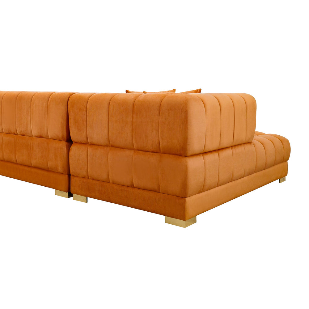 English Elm Ashcroft Furniture - Marlow Cognac Velvet U-Shape Corner Sofa with Tufted Mid-Century Design, Stain-Resistant Velvet Comfort B183S00146