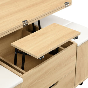 English Elm Christopher Knight Home® - Multi-Functional Lift-Top Coffee Table with Hidden Storage, 4 Stools, Lockable Casters & Desk Space Natural+White N770P309783N