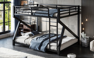 English Elm Twin Xl Over Queen Metal Bunk Bed Low Profile Steel Frame for Guest Rooms W5305S00034