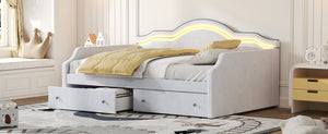 English Elm Full Size Upholstered Daybed With Led Accent, 2 Storage Drawers, Velvet Finish In Elegant Beige N7500001852A