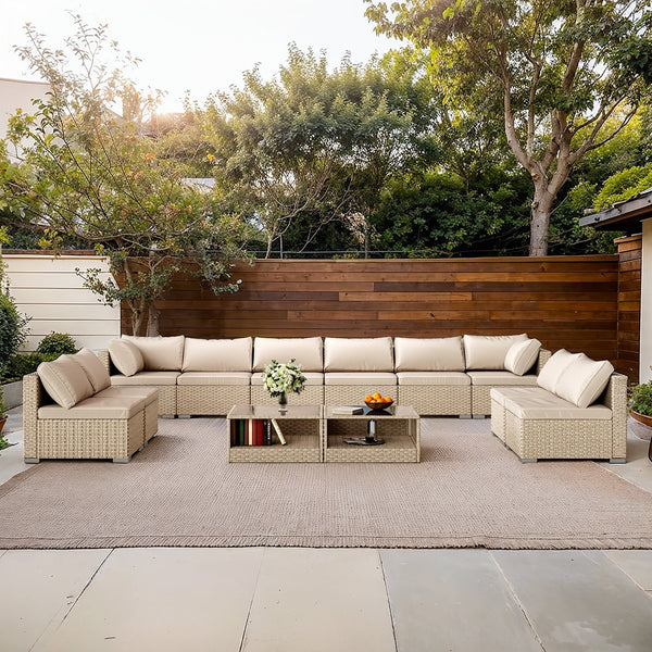 English Elm 12Pcs Modular Outdoor Furniture Set – Weather-Resistant, Customizable Seating For Patios & Decks W2775S00007