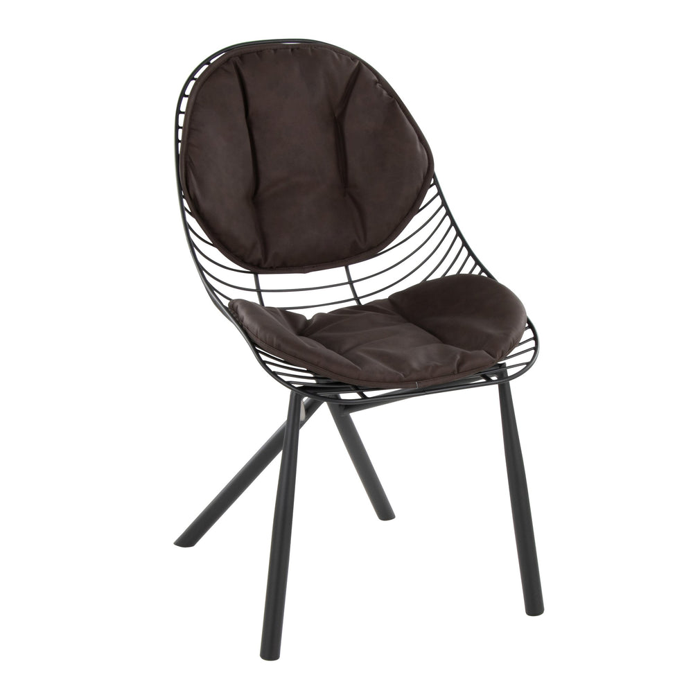 English Elm Wired Black Metal Dining Chair Set of 2 with Espresso Faux Leather Cushions — Contemporary Comfort & Durable Design B202P223692