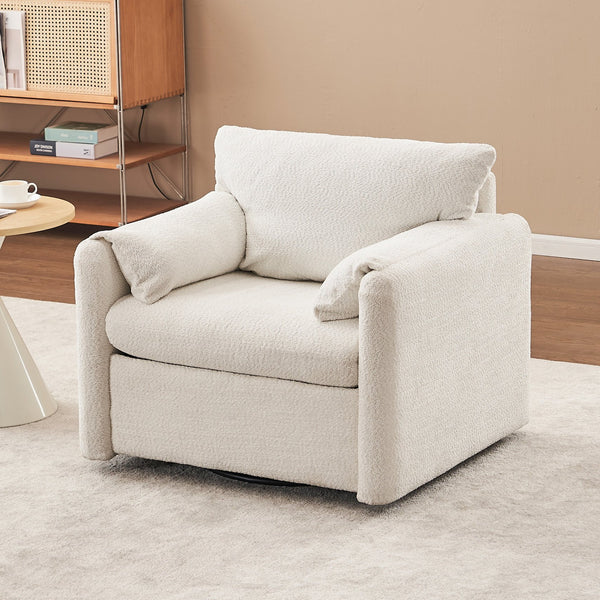 English Elm 001 Ivory White Swivel Accent Chair 360° Rotating Chenille Lounge Seat with High-Resilience Cushion, Ergonomic Reading Sofa for Living Room Office Bedroom 250LB Capacity W2636P231538