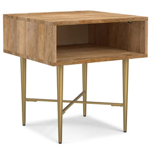 English Elm Fallon Solid Mango Wood End Table with Gold Iron Base for Living Room Bedroom B136P420277